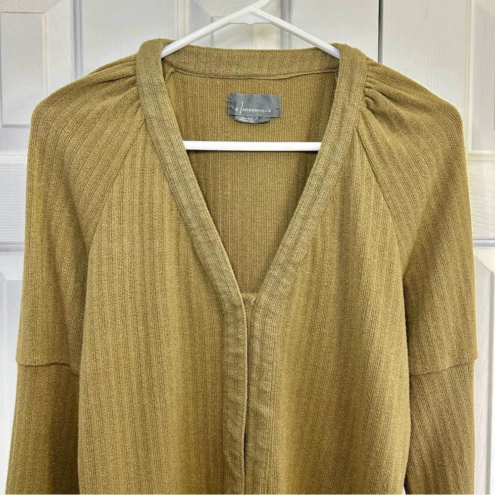 Anthropologie Olive Green V-Neck Snap Front Long Sleeve Top Size XL - Picture 2 of 15